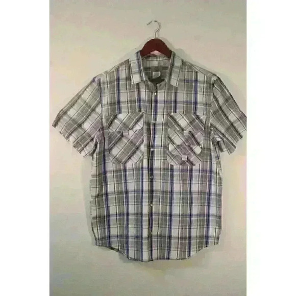 Haband Travelers Pear Snaps Plaid Pocketed Short Sleeve Men's Shirt Size M - Picture 7 of 7